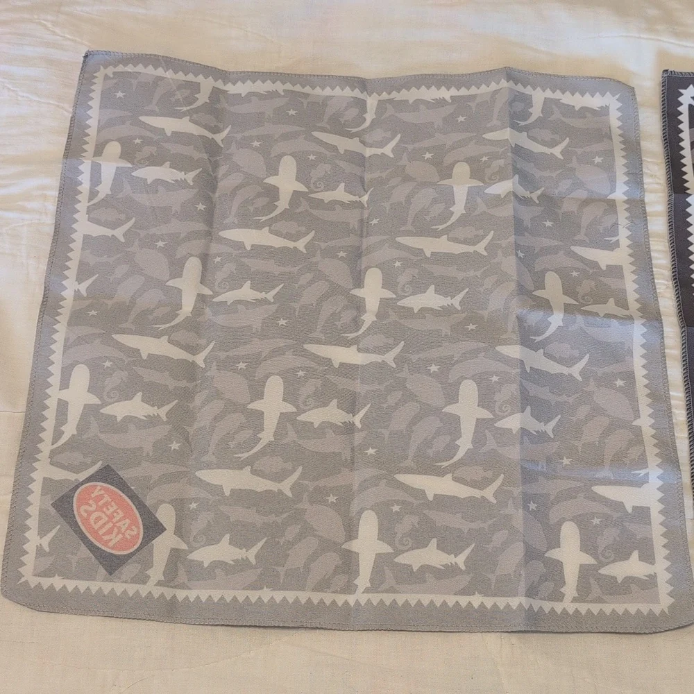 (2) Safety Kids Sets: Shark Print Bandanas and Mask Sets